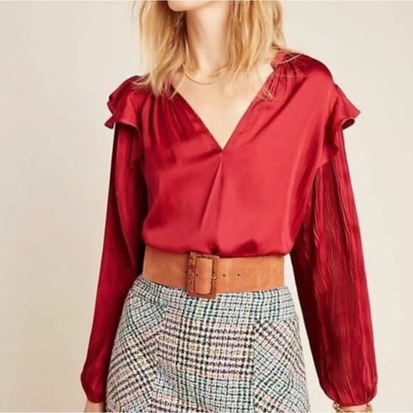 Anthropologie Dolan Sloane Blouse Red Flutter sleeve Medium - Picture 1 of 10